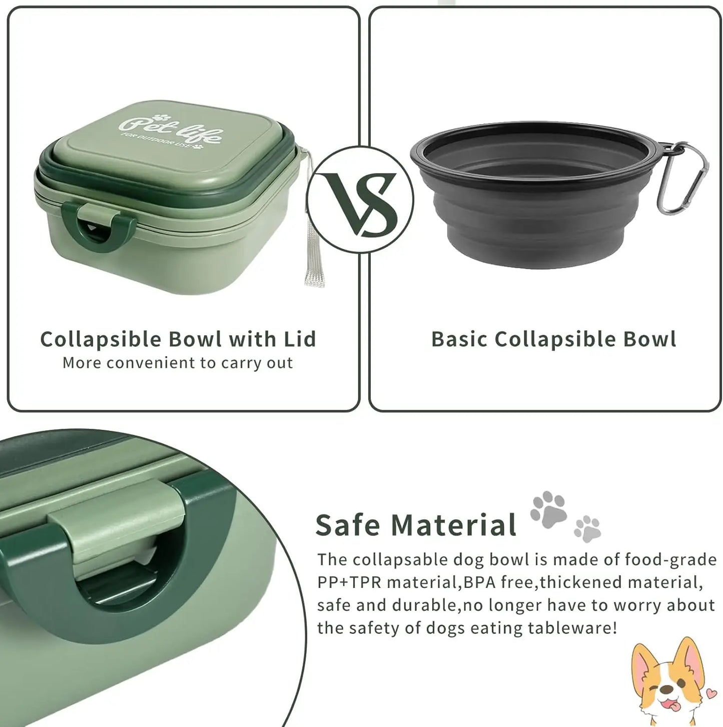 Collapsible Dog Water Bowl, Portable Dog Bowl for Traveling, 2-In-1 Pet Food and Water Feeder - Travel Dog Bowls with Lid for Wa