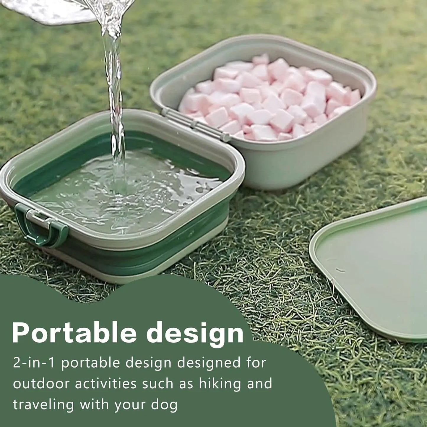 Collapsible Dog Water Bowl, Portable Dog Bowl for Traveling, 2-In-1 Pet Food and Water Feeder - Travel Dog Bowls with Lid for Wa