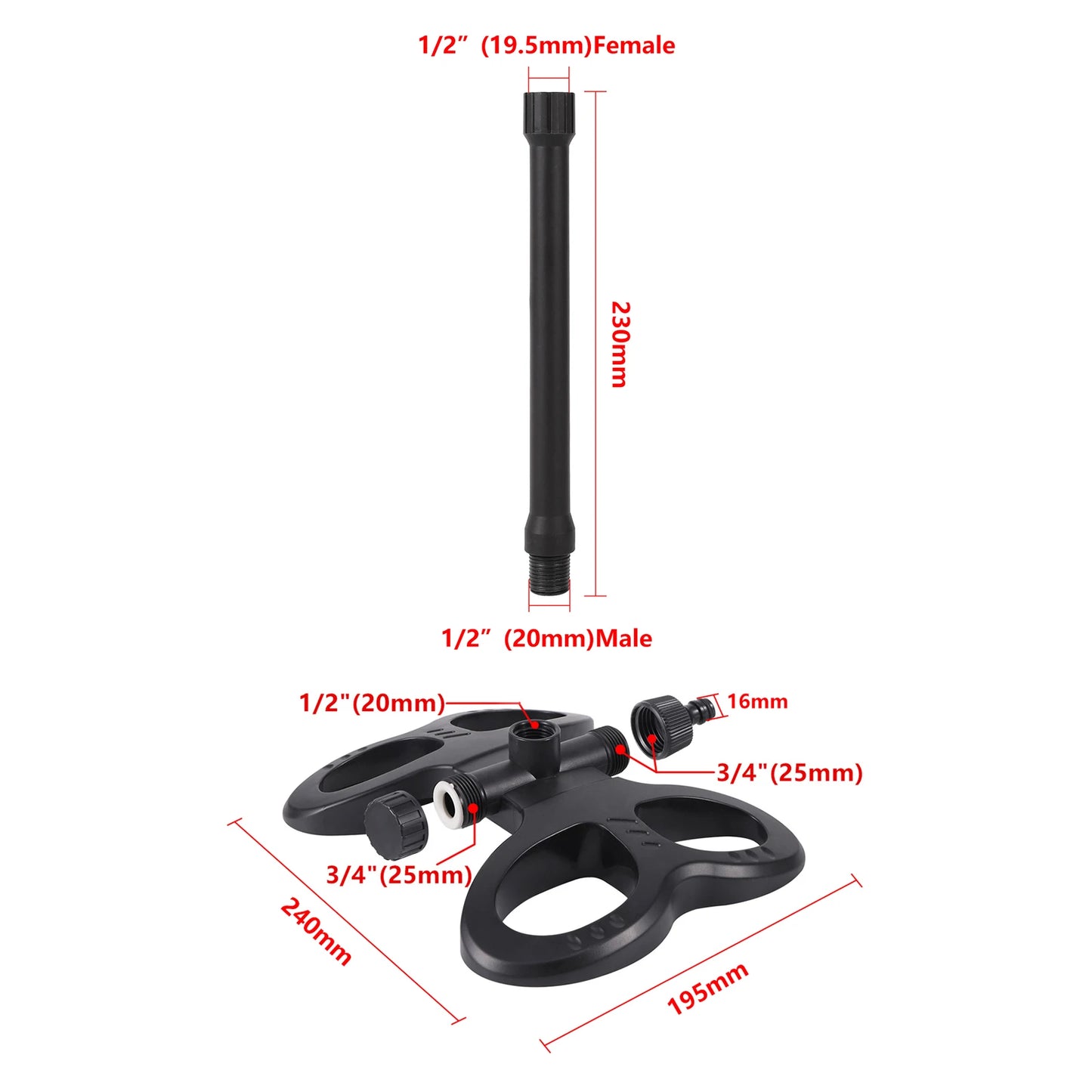 360 Degree Rotating Jet Sprinklers Double Outlet Rocker Nozzles 1/2" Male Thread Garden Agriculture Irrigation Sprinklers