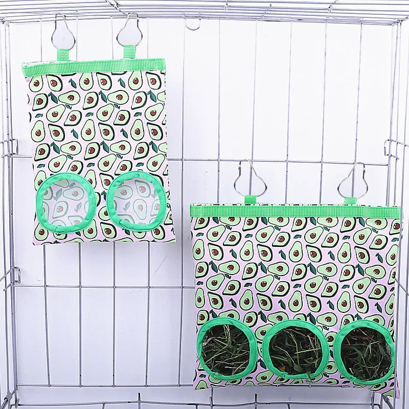 2/3 Holes Hanging Hay Bag with Hooks for Bunny Guinea Pigs Small Animal Feeder Rabbit Food Dispensers Bag Pet Feeding Bag