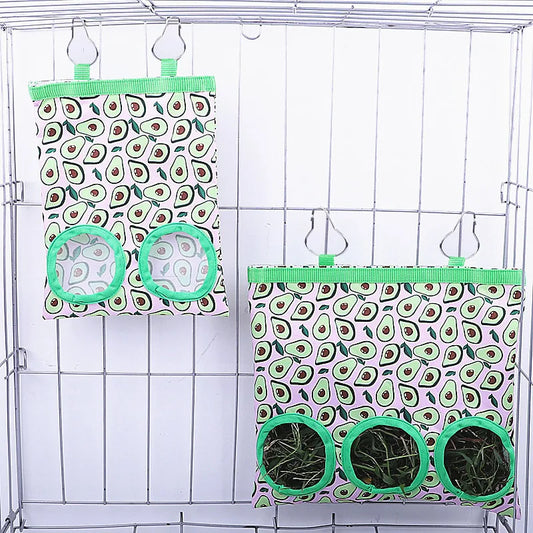 2/3 Holes Hanging Hay Bag with Hooks for Bunny Guinea Pigs Small Animal Feeder Rabbit Food Dispensers Bag Pet Feeding Bag