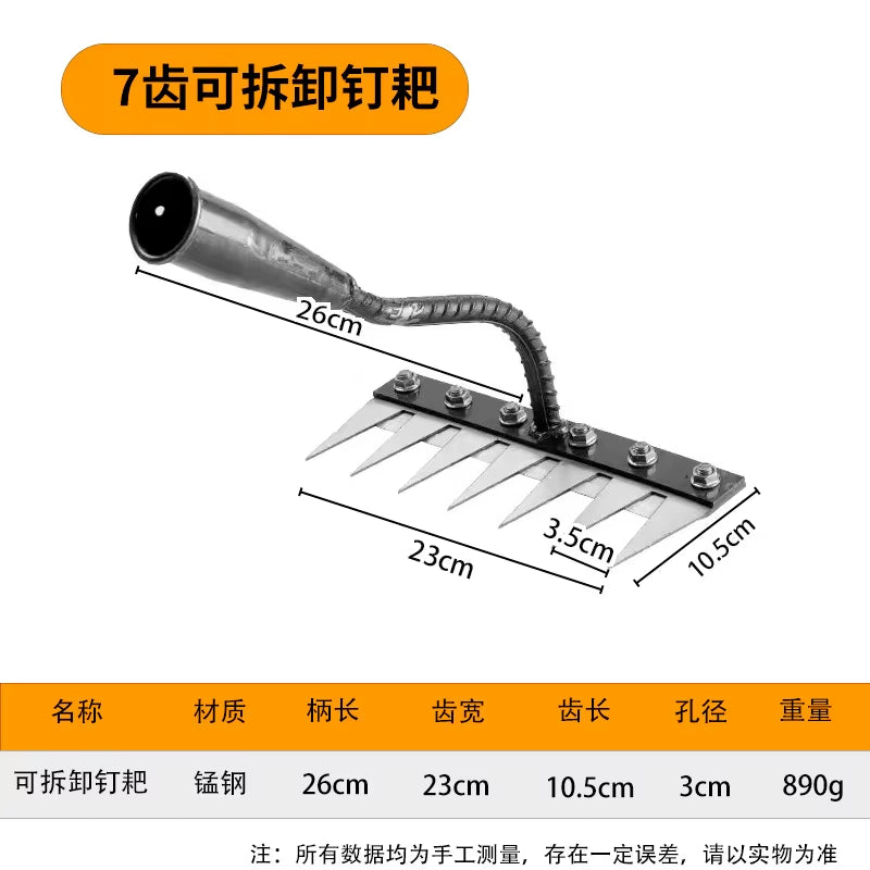 5/6/7/8 Teeth Carbon Steel Garden Hand Rake Farm Tool Weeding Scarifier Agricultural Nail Harrow Metal Harrow Garden Weedingtool