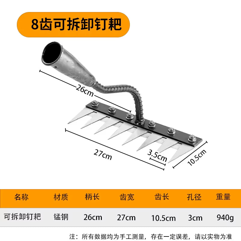 5/6/7/8 Teeth Carbon Steel Garden Hand Rake Farm Tool Weeding Scarifier Agricultural Nail Harrow Metal Harrow Garden Weedingtool