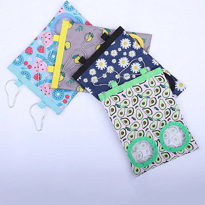 2/3 Holes Hanging Hay Bag with Hooks for Bunny Guinea Pigs Small Animal Feeder Rabbit Food Dispensers Bag Pet Feeding Bag