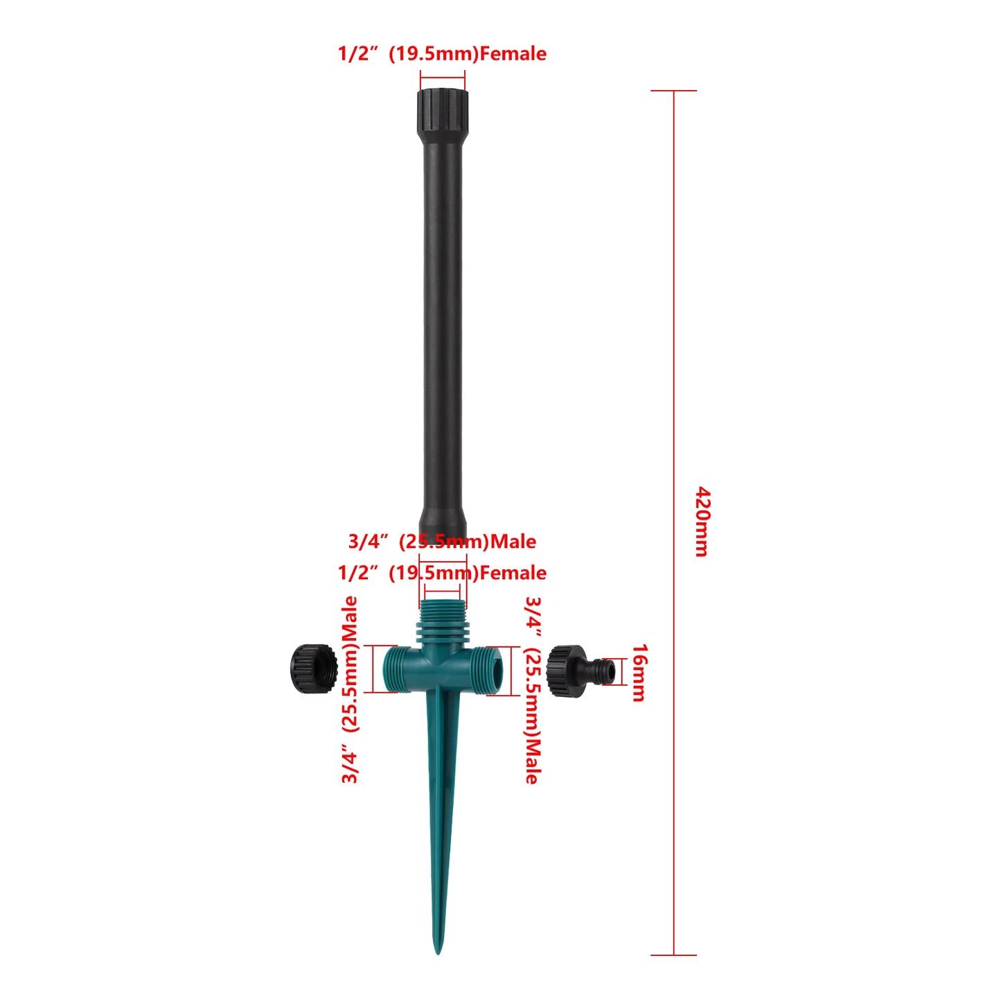 360 Degree Rotating Jet Sprinklers Double Outlet Rocker Nozzles 1/2" Male Thread Garden Agriculture Irrigation Sprinklers