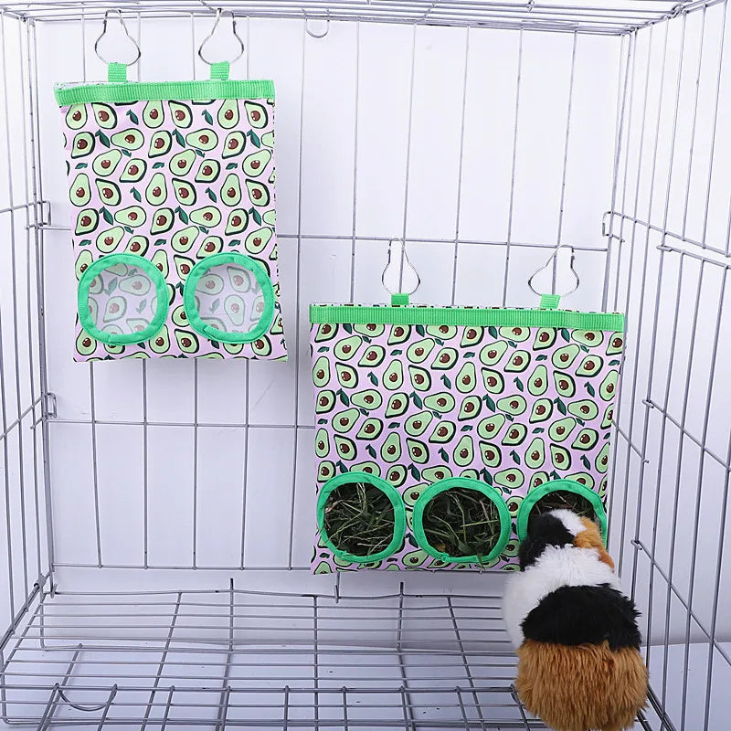 2/3 Holes Hanging Hay Bag with Hooks for Bunny Guinea Pigs Small Animal Feeder Rabbit Food Dispensers Bag Pet Feeding Bag
