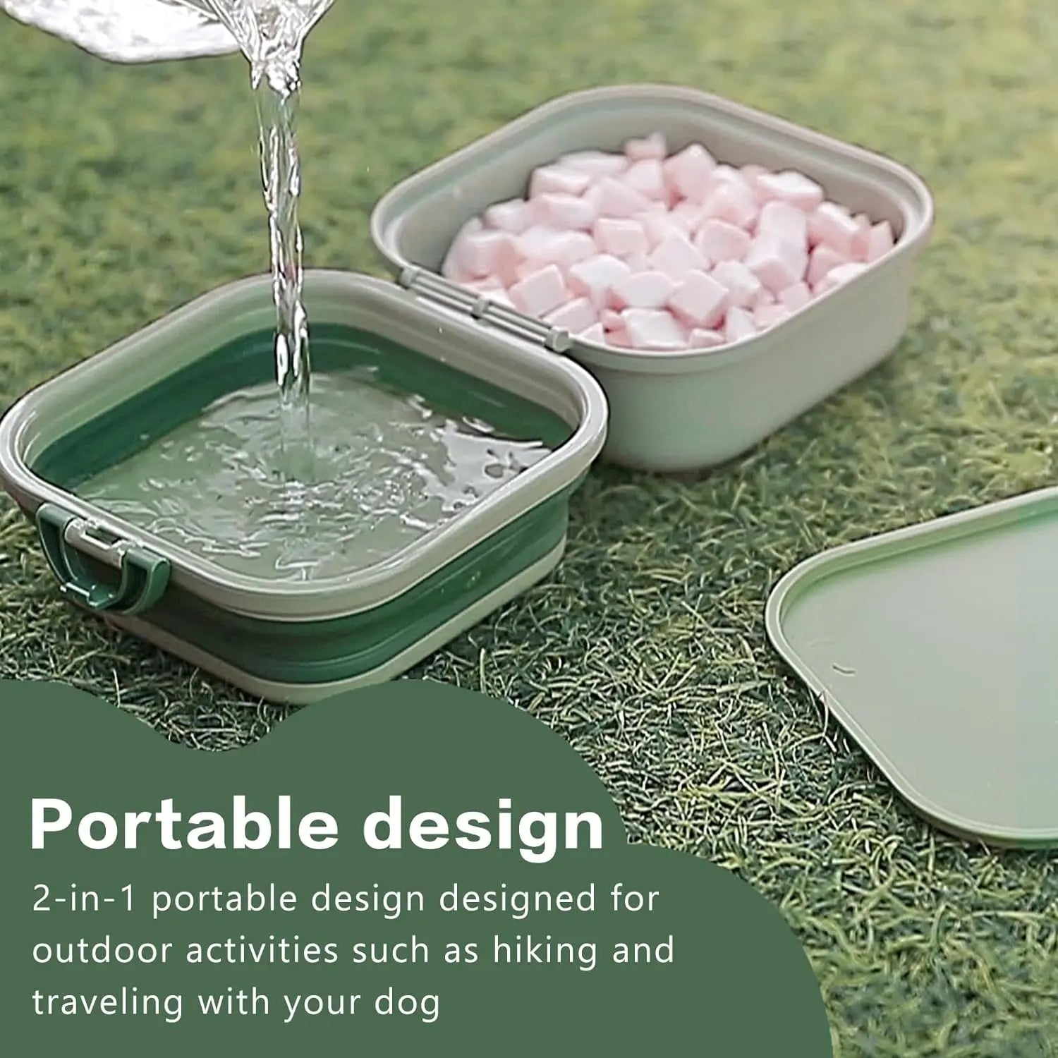 Collapsible Dog Water Bowl, Portable Dog Bowl for Traveling, 2-In-1 Pet Food and Water Feeder - Travel Dog Bowls with Lid for Wa