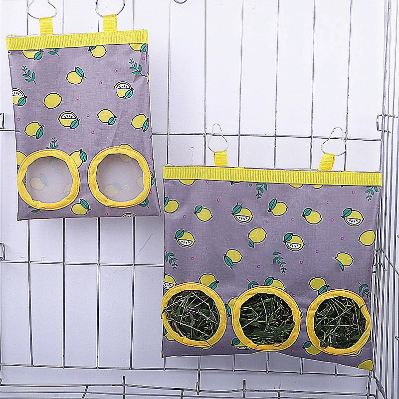 2/3 Holes Hanging Hay Bag with Hooks for Bunny Guinea Pigs Small Animal Feeder Rabbit Food Dispensers Bag Pet Feeding Bag