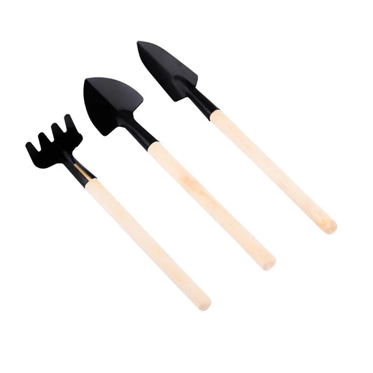 3Pcs Mini Garden Shovel Rake Spade Bonsai Tools Set Wooden Handle for Flowers Potted Plant Garden Tools Weeding Tools