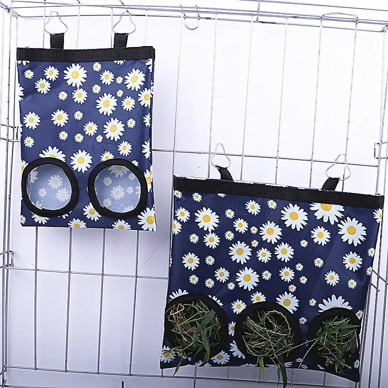 2/3 Holes Hanging Hay Bag with Hooks for Bunny Guinea Pigs Small Animal Feeder Rabbit Food Dispensers Bag Pet Feeding Bag