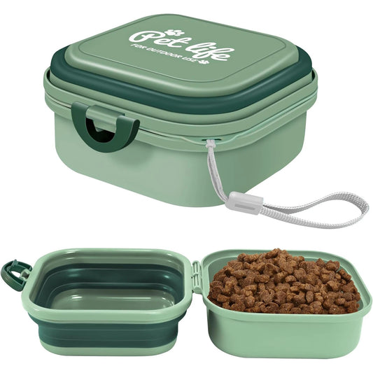 Collapsible Dog Water Bowl, Portable Dog Bowl for Traveling, 2-In-1 Pet Food and Water Feeder - Travel Dog Bowls with Lid for Wa