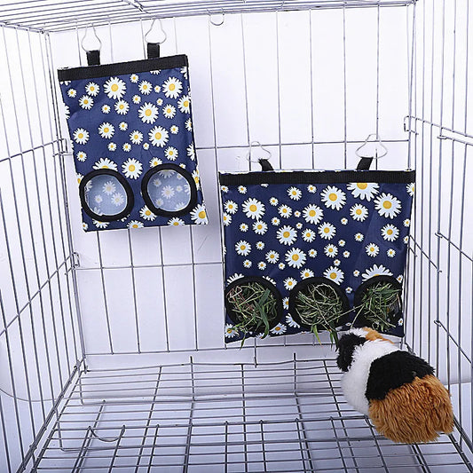 2/3 Holes Hanging Hay Bag with Hooks for Bunny Guinea Pigs Small Animal Feeder Rabbit Food Dispensers Bag Pet Feeding Bag