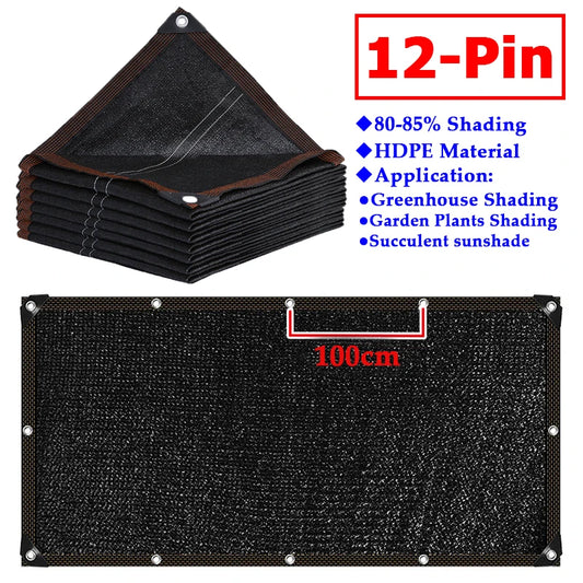 12Pin 80% Shading Garden Black Sunshade Net UV Resistant Greenhouse Shading Cover Outdoor Pergola Sun Canopy Car Shed Awning