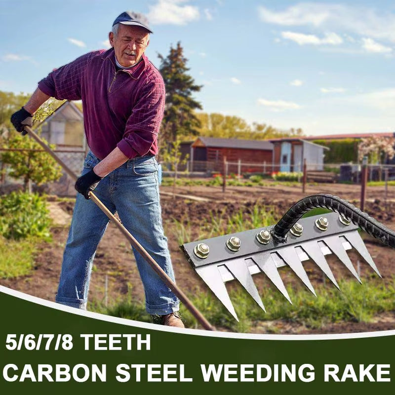 5/6/7/8 Teeth Carbon Steel Garden Hand Rake Farm Tool Weeding Scarifier Agricultural Nail Harrow Metal Harrow Garden Weedingtool