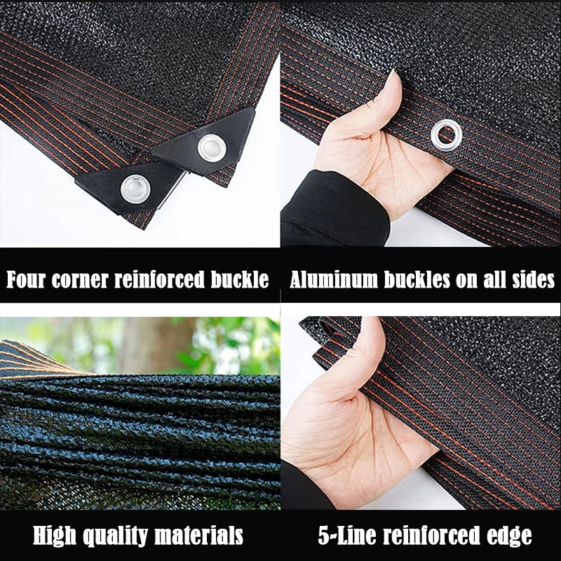 12Pin 80% Shading Garden Black Sunshade Net UV Resistant Greenhouse Shading Cover Outdoor Pergola Sun Canopy Car Shed Awning