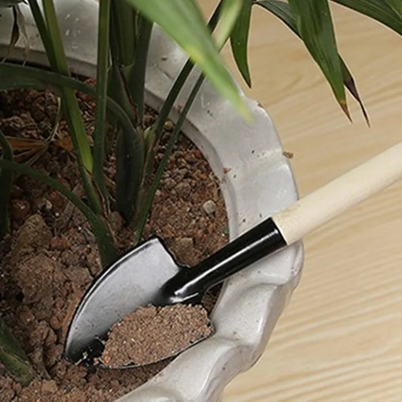 3Pcs Mini Garden Shovel Rake Spade Bonsai Tools Set Wooden Handle for Flowers Potted Plant Garden Tools Weeding Tools
